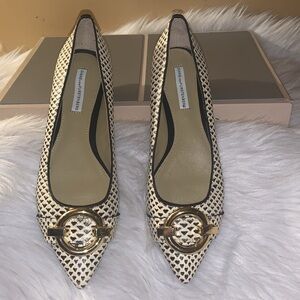 🎆 Diane Von FURSTENBERG DVF Designer Beige and Black Spotted Loafers Flats 9